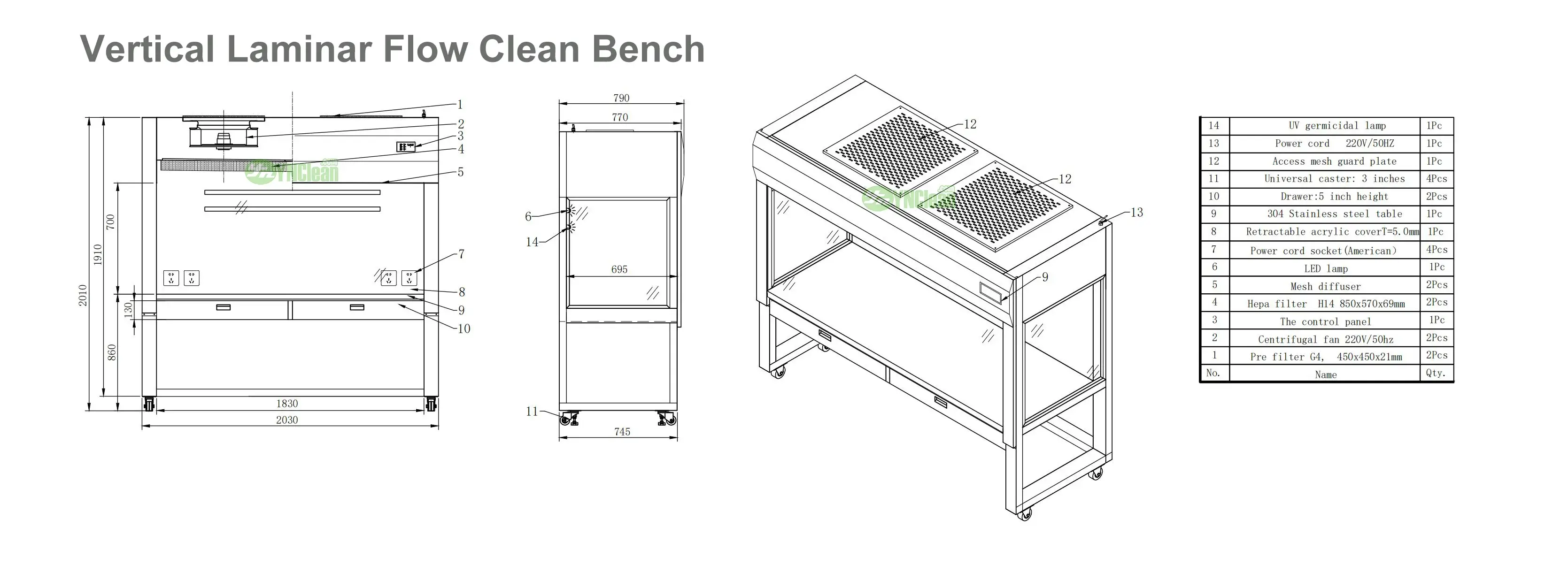 Laminar Flow Hood Clean Bench Structure Diagram